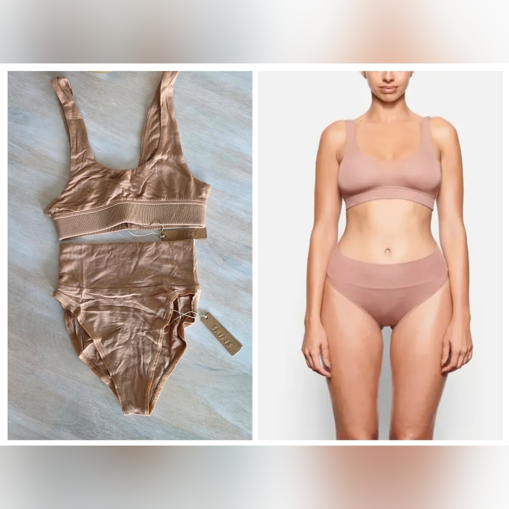 2pcs SKIMS Sleep Bralette & Brief / XXS/ NWT/ OCHRE